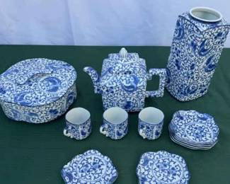 Elegant Blue White Porcelain Tea Set 