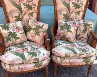 Pair of Vintage French Provincial Floral Bergre Chairs