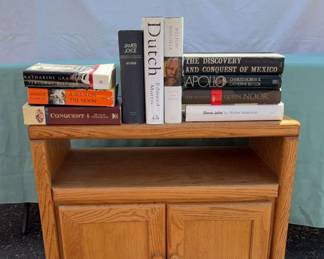 Solid Oak Media Cabinet with Biographies History Book Collection