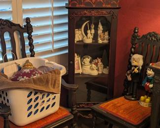 Snow Babies, mini cabinet, antique dining chairs