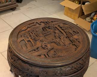 Carved Chinese table and stools