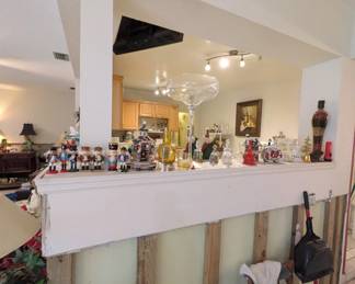 Art glass, nutcrackers, porcelain bells