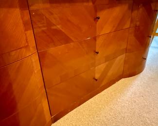 Glossed teak dresser and mirror from a very high-end retailer of Italian furniture