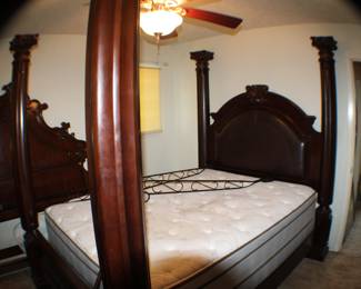 queen canopy bed with (or w/o) pillow top mattress set. note, ceilings are too low to mount canopy frame!