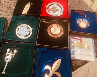 Large set of Louisiana state capital Christmas ornaments