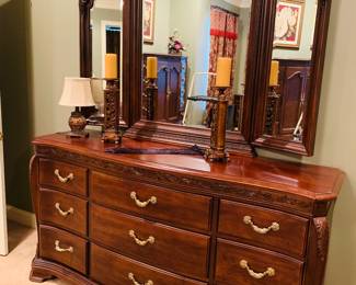 American Drew dresser with matching mirror