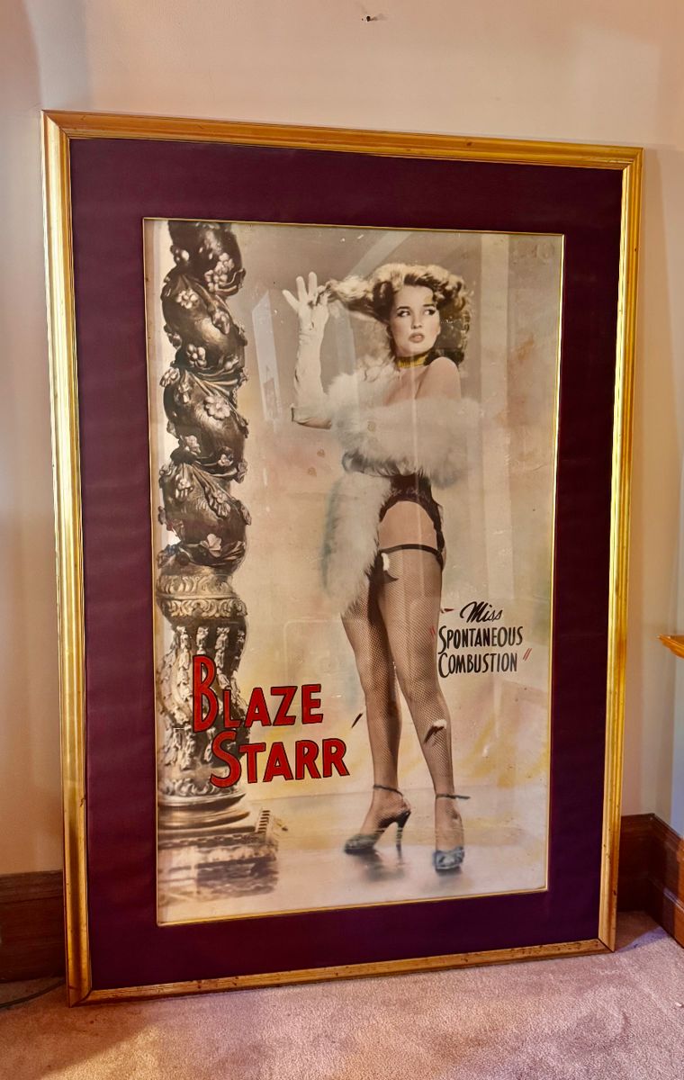 Original Blaze Star poster from The Roxy Burlesque Theatre lobby on East 9th Street Cleveland, Ohio
Measures 6 feet tall 50 inches wide
