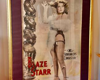 Original Blaze Star poster from The Roxy Burlesque Theatre lobby on East 9th Street Cleveland, Ohio
Measures 6 feet tall 50 inches wide 