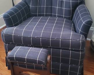 Black and white chair with ottoman. Great for a bedroom, library or dorm. 