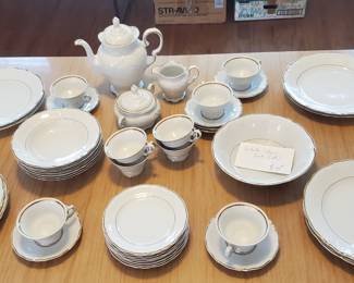 White Poland China dish set with tea set, cream and sugar. 
