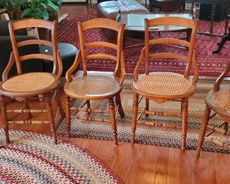 Set of Antique wood cane bottom chairs. 