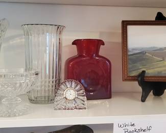 Crystal vases, clock and home decor.