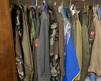 Closet of military gear and camo