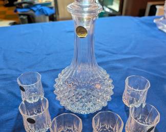 Cristal d’Arques Longchamp Decanter Liqueur 7 Piece Crystal Set