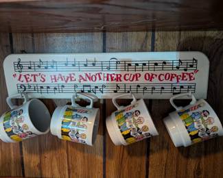 Vintage Barbershop Quartet coffee cups with wall mount