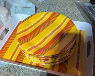 Colorful Melamine plates & serving tray. Great for entertaining on the patio or by the pool 