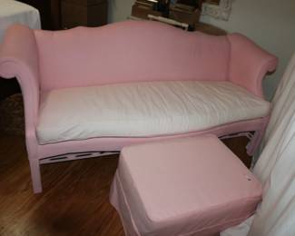 Pink Camelback Sofa & Ottoman
