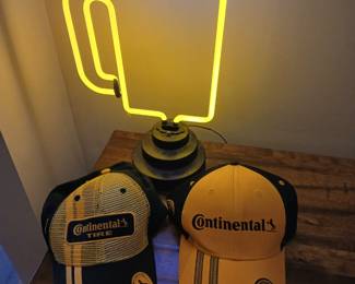 Neon Beer Mug & Continental Tire hats