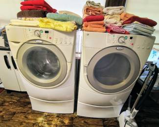 Whirlpool washer and dryer set with under storage