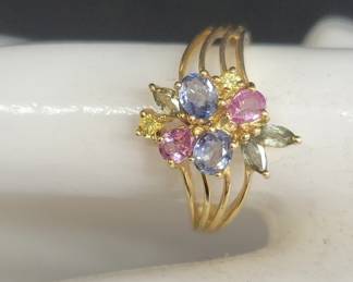 10k gold ring with multi-colored topaz stones