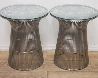 Pair of Knoll style metal wire planter side tables