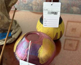 Signed Native American Pottery Vase, Signed Eickholt Iridescent Vase