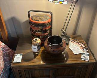 Chinese Style Wedding Basket, Koshida Satsuma-Style Vase, Tiffany Style Lamp