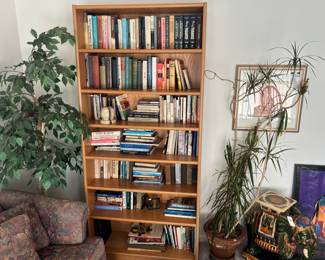 Bookshelf, Books, Plants, Wall Art 