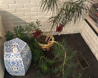 Geometric Ceramic Garden Stool, Planters, Plants 