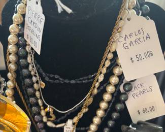 Pierre Cardin Sterling Necklace, Carlos Garcia Necklace, Black Pearls 