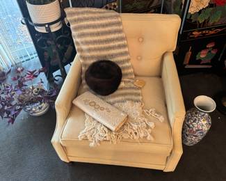 Cushioned Chair, Throw Blanket, Plant Stand, Planters 