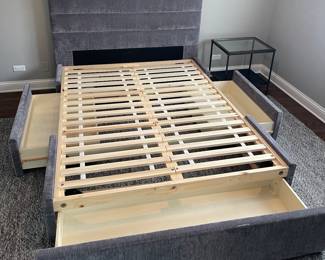 Crate & Barrel  Danielle Channel highball queen fog headboard with storage base $895