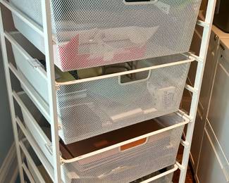 Elfa Container Store 18” wide x 42”h (5)drawer basket system with white laminate top $75