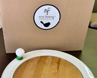 Nora Fleming: 
*Pearl Dot 15” Round Serving Platter w/ JK Adams Cutting Board; no mini $240
*golf ball mini $10