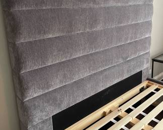 Crate & Barrel  Danielle Channel highball queen fog headboard with storage base $895