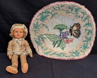 CT373Vintage Doll And Hooked Rug