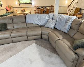 leather sectional sofa, reclining sectional couch, large family sectional, power recliner sectional, basement lounge furniture.