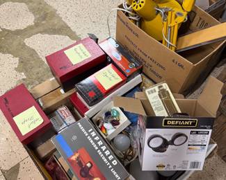 electrical parts lot, security lights, contractor hardware supplies, shop inventory, DIY project materials, Defiant LED lights, infrared outdoor lights.