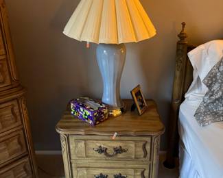 French Provincial nightstand, vintage bedside table, 2-drawer end table, provincial bedroom furniture, shabby chic nightstand, farmhouse bedroom set, ornate wood side table.