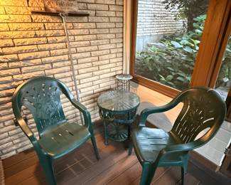 patio furniture set, porch seating, outdoor chairs with table, garden patio décor, sunroom furniture.
