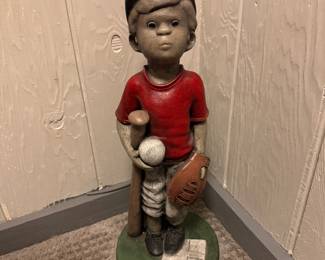 vintage baseball statue, sports boy figurine, baseball collectible décor, man cave baseball art, retro sports sculpture.
