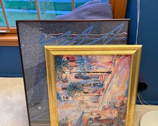 framed wall art, impressionist painting, modern abstract art, vintage decor, estate sale artwork, retro 80s print, collectible wall art, gold frame painting. Aunt Bees Estate Sales Palatine sale 