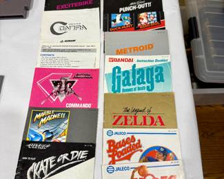NES manuals, vintage Nintendo instruction booklets, Contra NES, Super Mario 3 manual, Zelda NES manual, collectible retro video game guides.