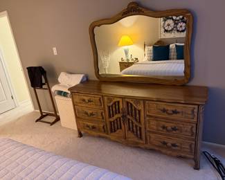 French Provincial dresser, vintage 9-drawer dresser, dresser with mirror, shabby chic furniture, farmhouse bedroom set, provincial furniture, ornate wood dresser.