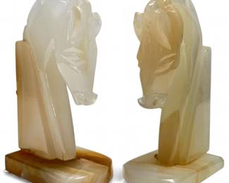 Carved Onyx Horse Head Bookends