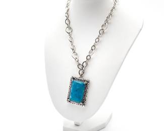 Lois Hill Sterling Silver Turquoise Pendant Necklace