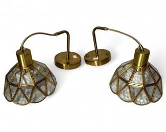 Vintage Style Wall Sconce Pair w/ Geometric Glass Shades