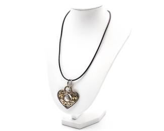 Carolyn Pollack Sterling Silver & Brass Heart & Key Pendant w/ Horse Motif