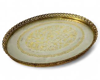 Vintage Oval Vanity Tray Gold Filigree Ornate Hollywood Regency