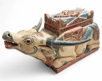 Balinese Polychromed Wooden Reliquary Box in Bull Form